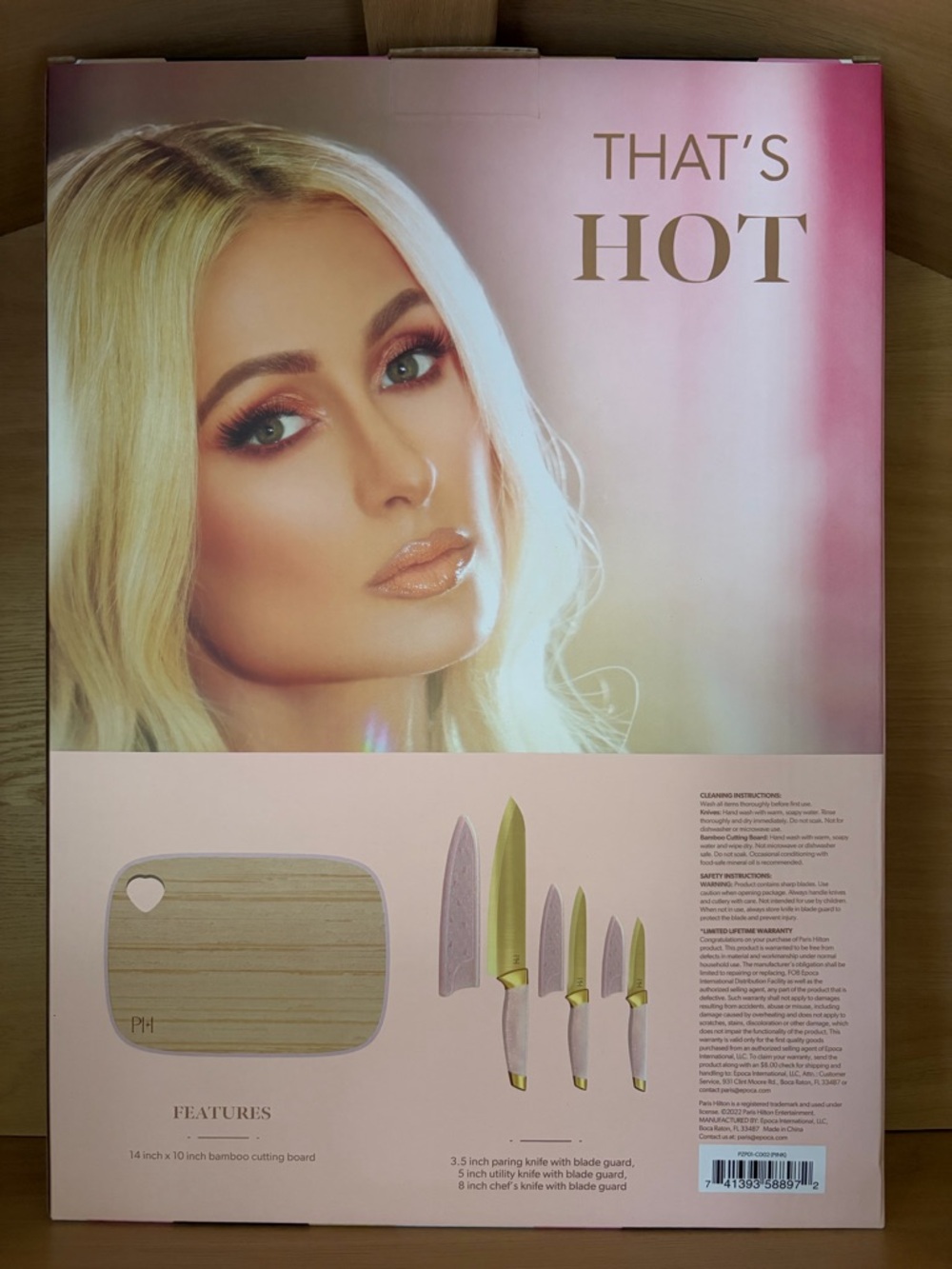 ✨$25✨💗 NIB•Paris Hilton 7-Piece Cutlery Set incl Bamboo Cutting Board| Pink/Gold